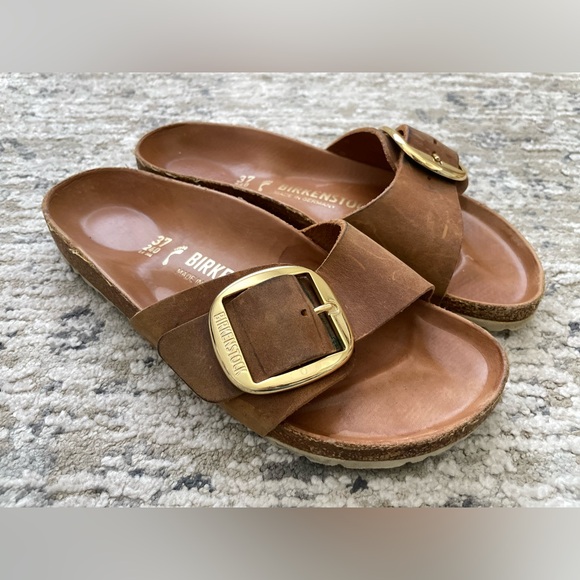 Birkenstock Madrid Big Buckle Brown Leather Gold Size 37 - Picture 3 of 8